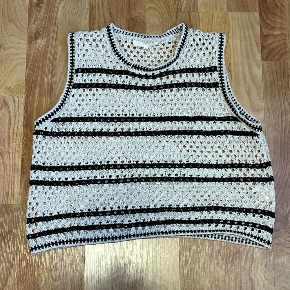 Solitaire Black and Cream Striped Crochet Tank
